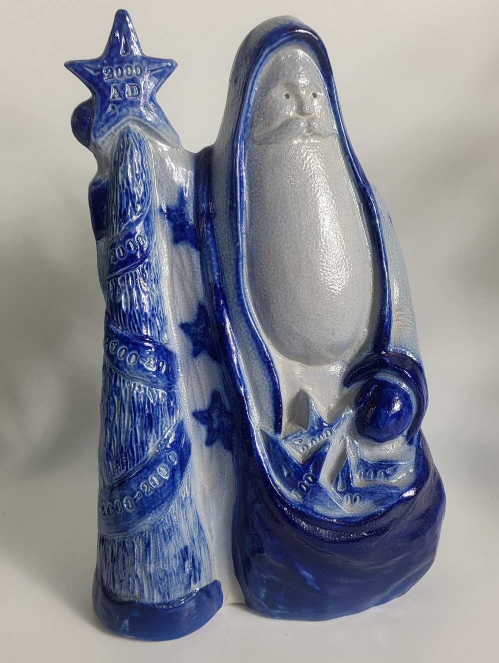 Eldreth Santa Claus Millennial Folk Art Salt Glaze Stoneware Christmas Signed